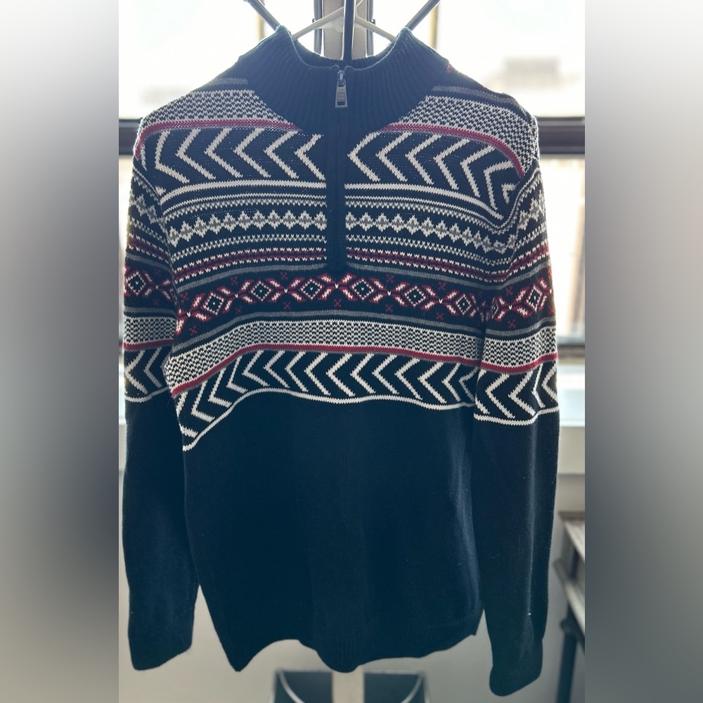Women’s Chaps quarter zip sweater black Nordic print size medium